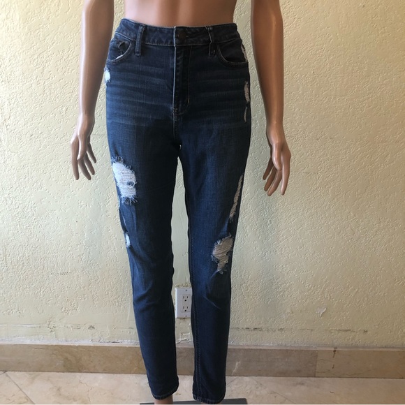 Hollister Women’s Size W30(11) Blue Ripped Skinny Jeans Pants Elastic Waist - Picture 1 of 16